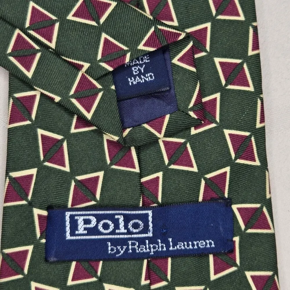 Polo by Ralph Lauren Geometric Green and Burgundy Men's 100% Silk Tie